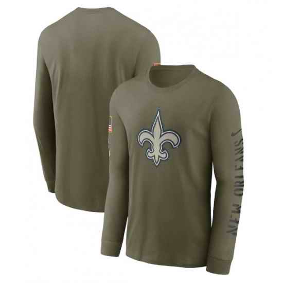 Men New Orleans Saints Olive 2022 Salute To Service Long Sleeve T Shirt